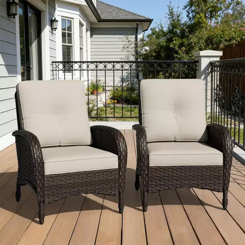 UPTIOT Outdoor Patio Armchairs Set of 2, Water-Resistant & UV-Resistant Fabric, Hand-Woven Wicker Design