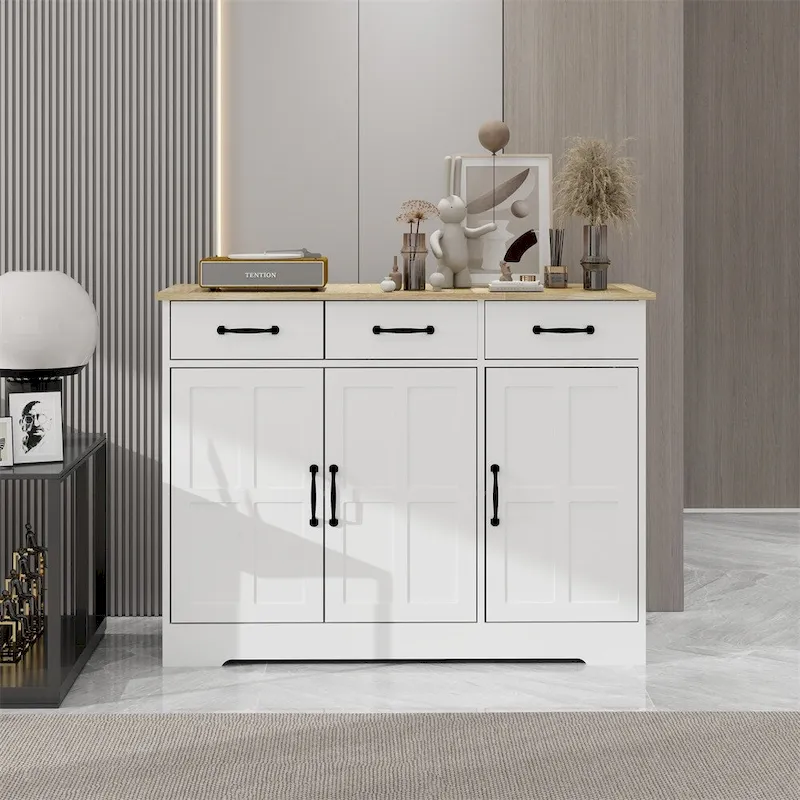 Farmhouse Buffet Cabinet Storage Sideboard with 3 Drawers and 3 Doors