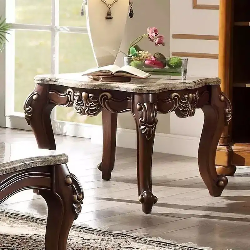 Accent Table Natural Marble Top/Walnut