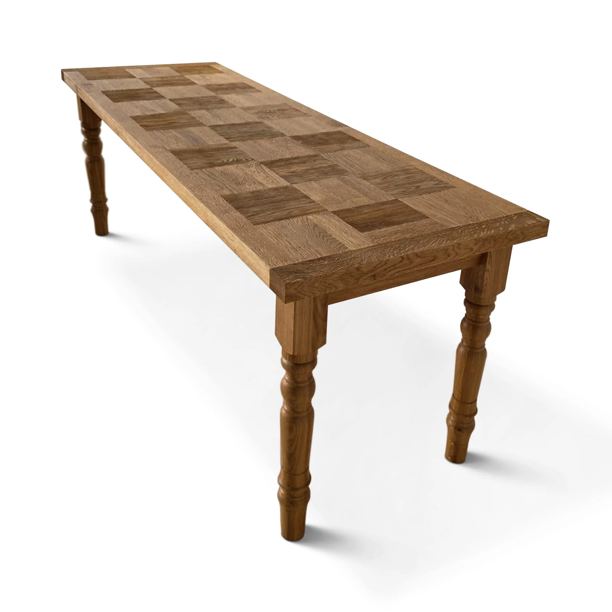 Dining Table - Grand country English dining table with parquet chequered oak blends the serene charm of rural life - with urban