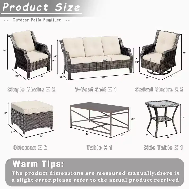 UPTIOT 9-Piece Wicker Steel Outdoor Patio Conversation Set