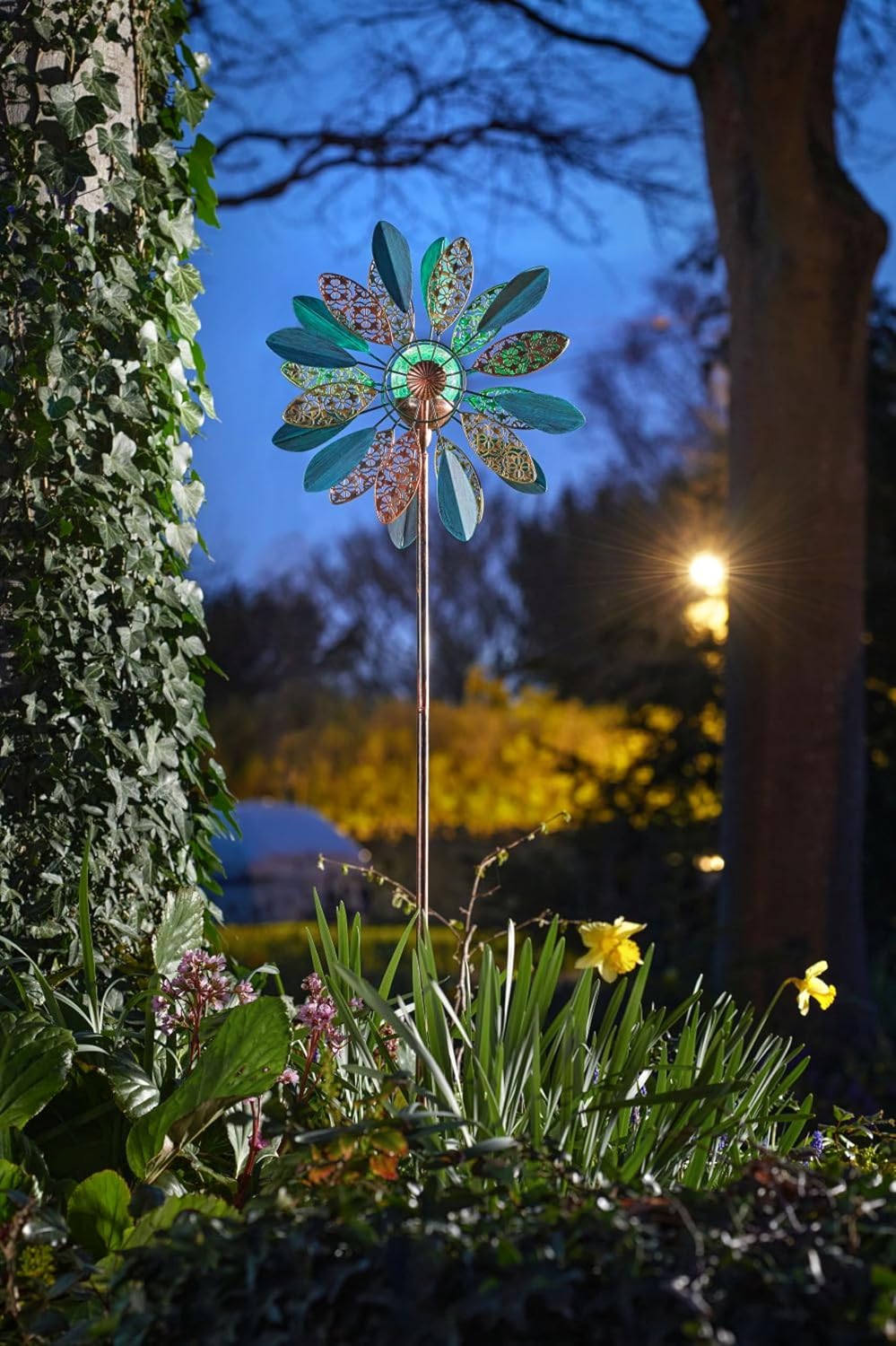 Solar Wind Spinner with LED Light Kinetic Garden Ornament
