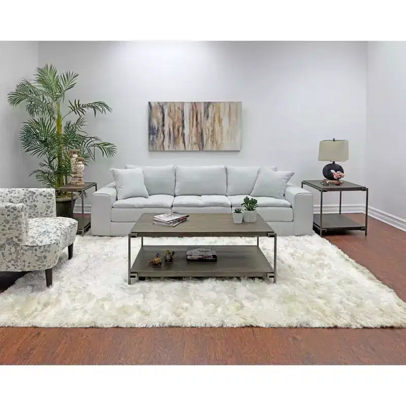 Industrial Metal - Frame Wooden Coffee Table with Rolling Casters
