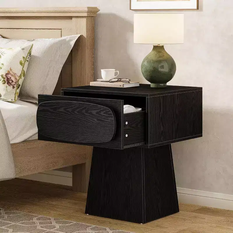 Nightstand with Drawer Storage, Mid Century Modern Bedside Table for Bedroom and Hallway, Natural Wood Grain Print, 21.6 Inch Small Dresser