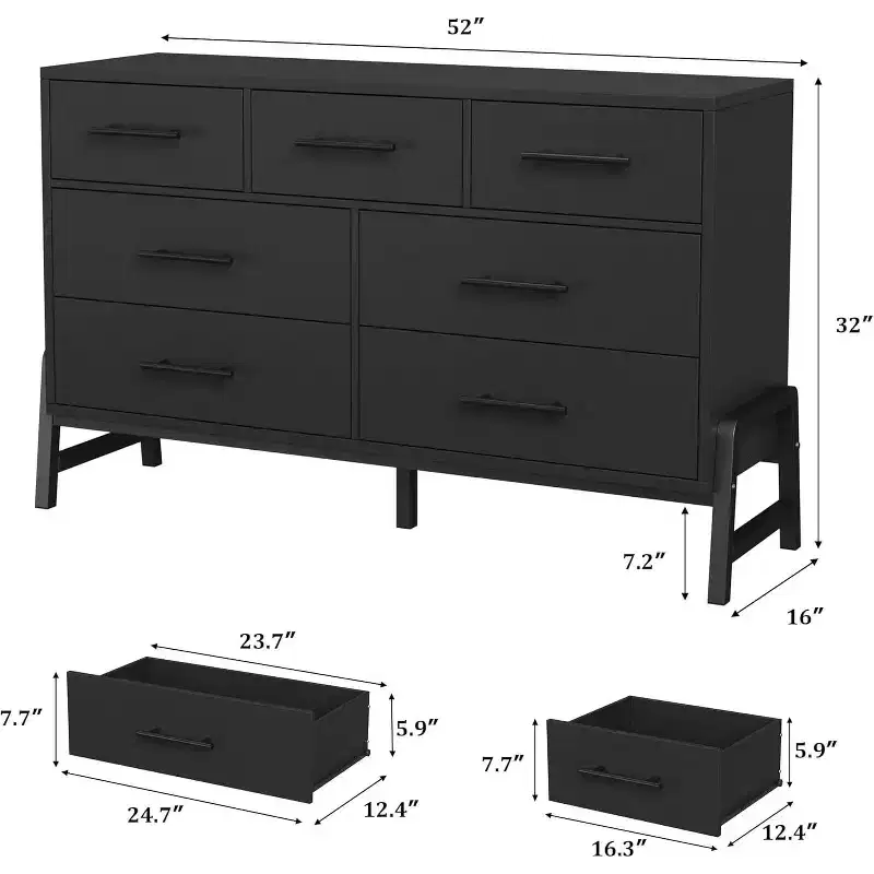 7 Dresser for Bedroom, Freestanding 52 in Wide Drawer Dresser with Storage, Wooden Closet Storage Chest for Living Room