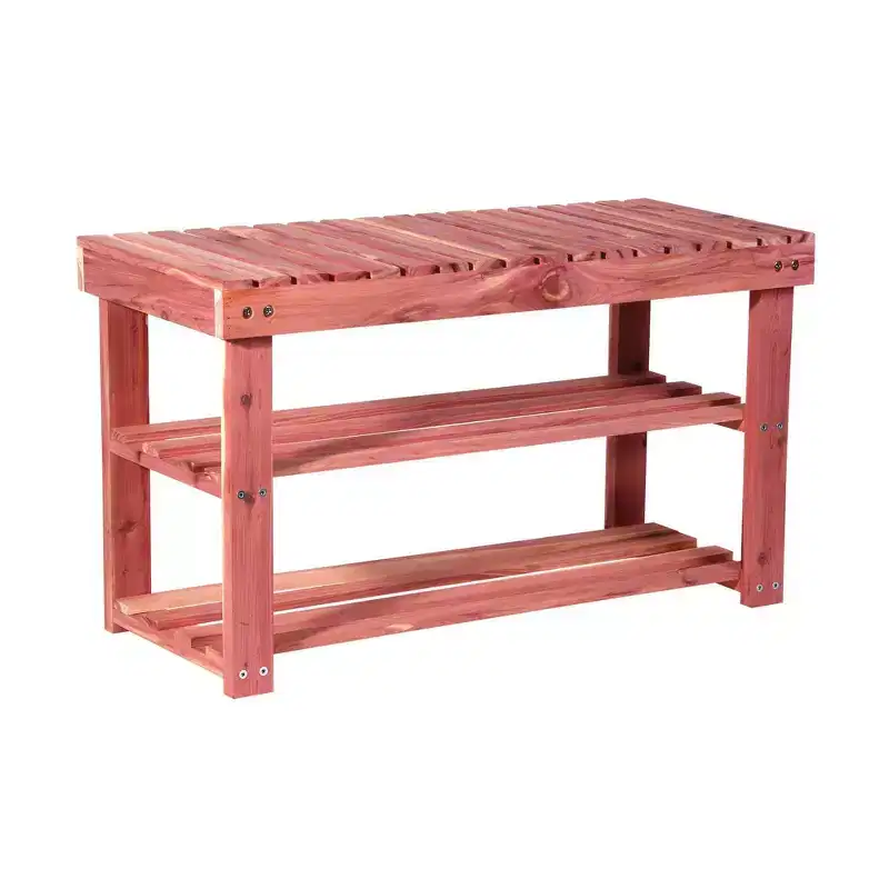 Household Essentials Cedar Fresh 2 Tier Shoe Rack and Seat Bench Brown