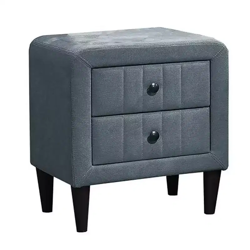 Nightstand, 2 Drawer, 22 Inch, Slate Gray Brushed Linen Upholstery