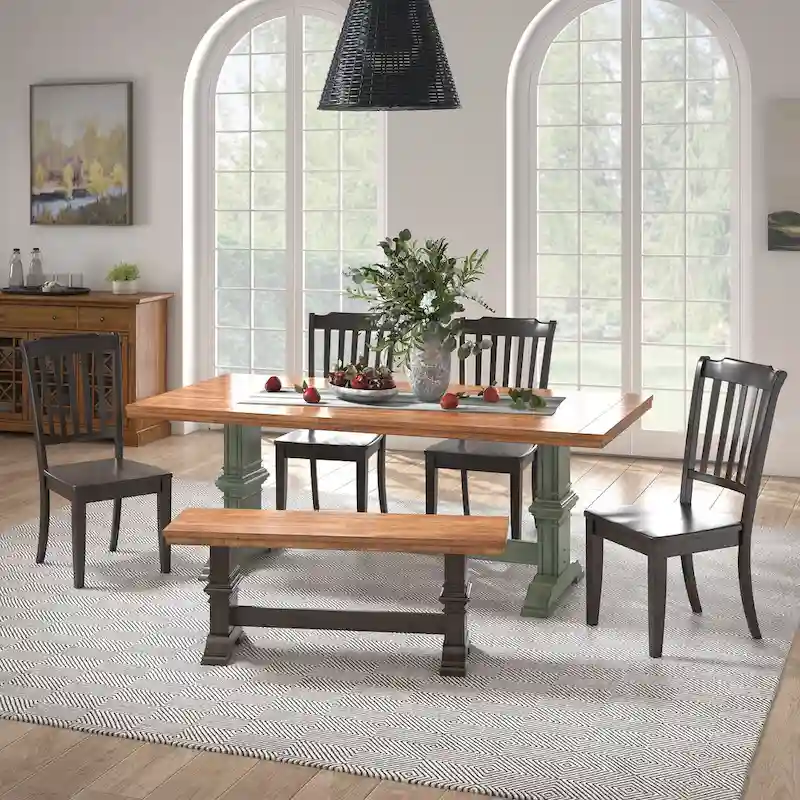 Ronda 78 Rectangular Solid Wood Top Dining Set with Spindle Back Chairs