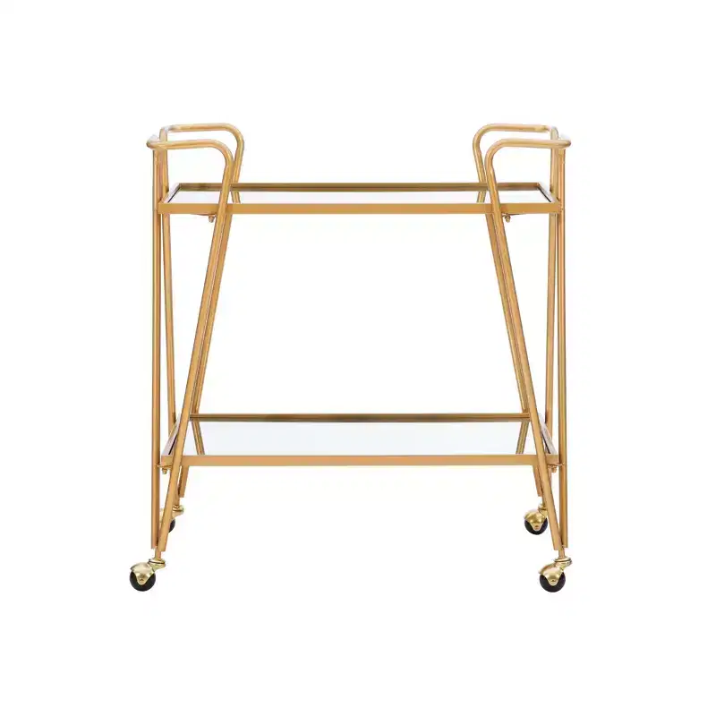 Mid-Century Modern Bar Cart with Wheels and Storage Shelves