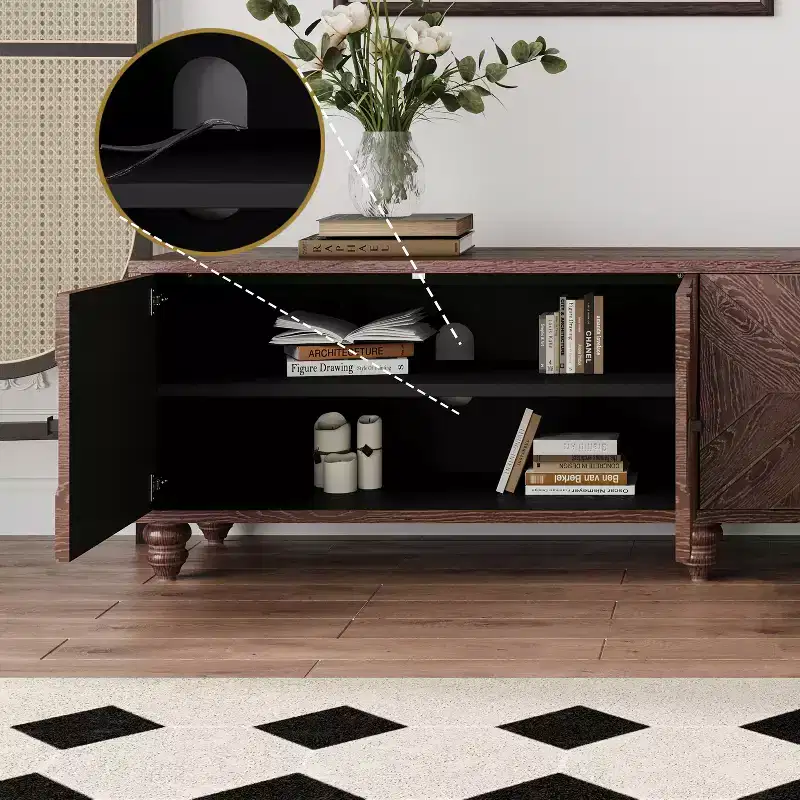 GDFStudio Mamie Modern 90 Wooden Extendable TV Stand with 2-Cabinets