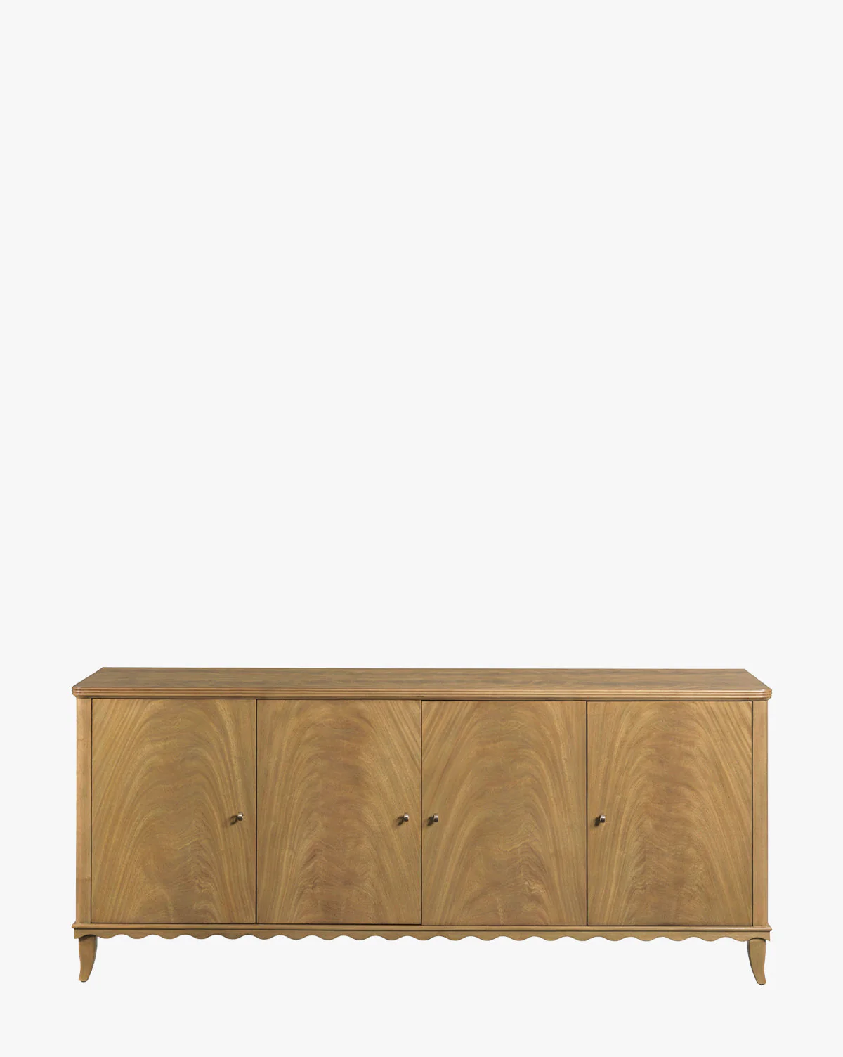 Natural Wood Sideboard with Scalloped Apron & Tapered Legs for Living Room
