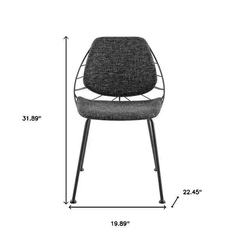 Set of 2 Black Upholstered Fabric Dining Side Chairs, Steel Frame, Armless