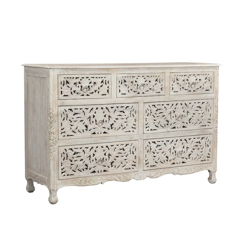 Floral Carved Solid Wood 7-Drawer Dresser