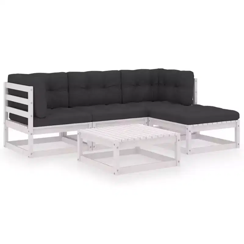 vidaXL Patio Furniture Set 5 Piece Outdoor Sectional Sofa Solid Wood Pine