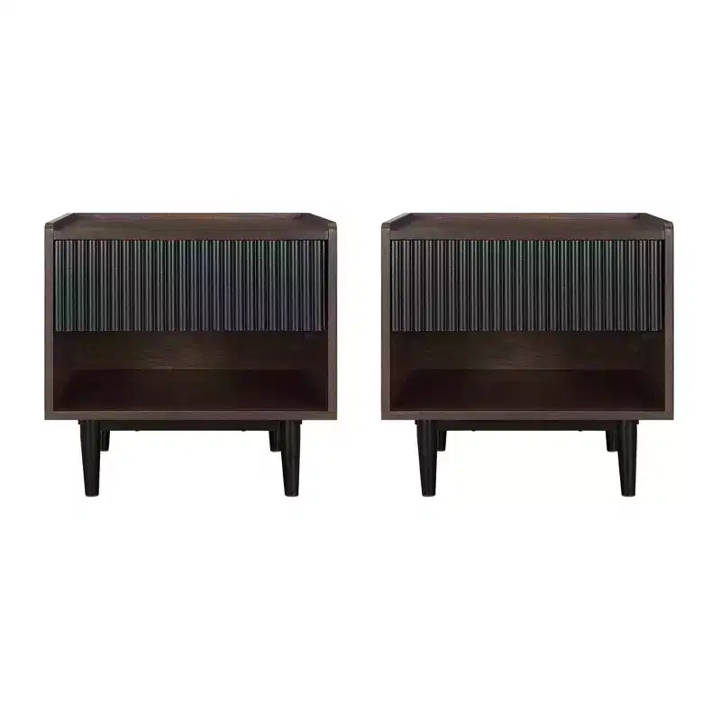 Set of 2 Duane Modern Ribbed Nightstand with Drawer - Manhattan Comfort