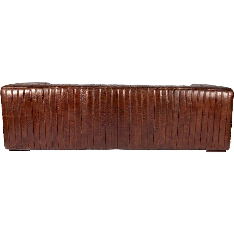 Modern Channel-Stitched Top-Grain Leather Sofa, 3-Seater