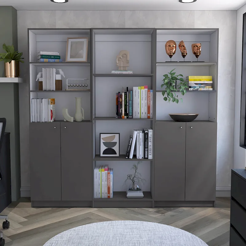 Kenyon 3pc Bookcase set 74 Wide 4-Shelf Double Cabinet
