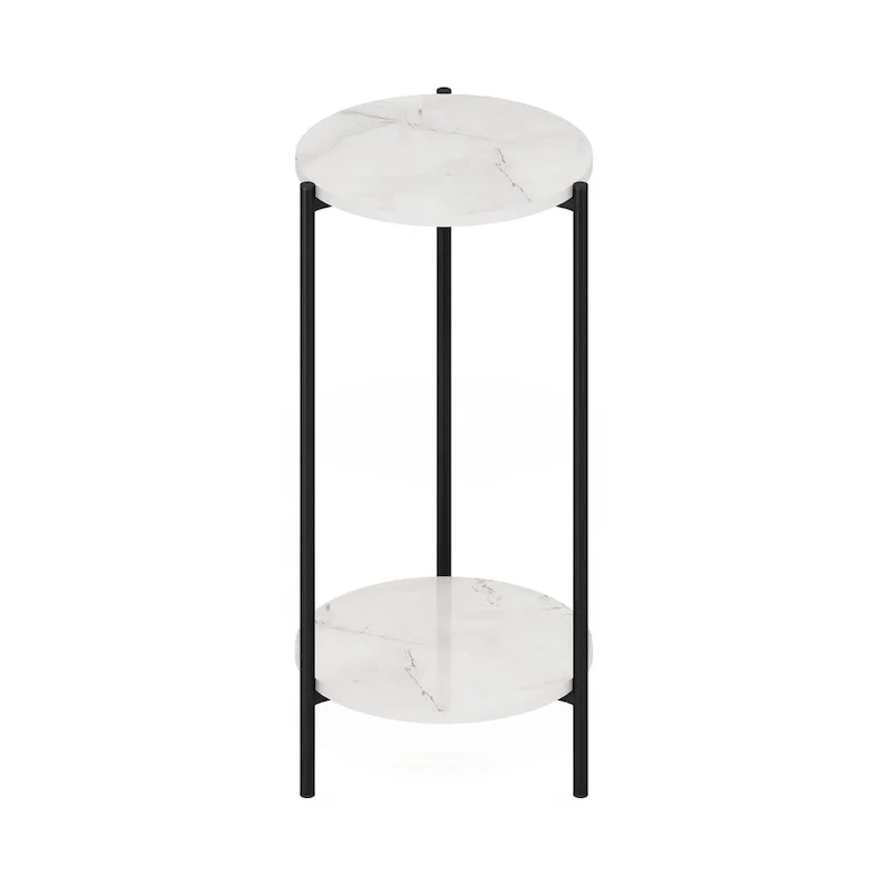 Furinno Besi 2-Tier Modern Tall Round Side End Table with Sturdy Metal Legs, Americano
