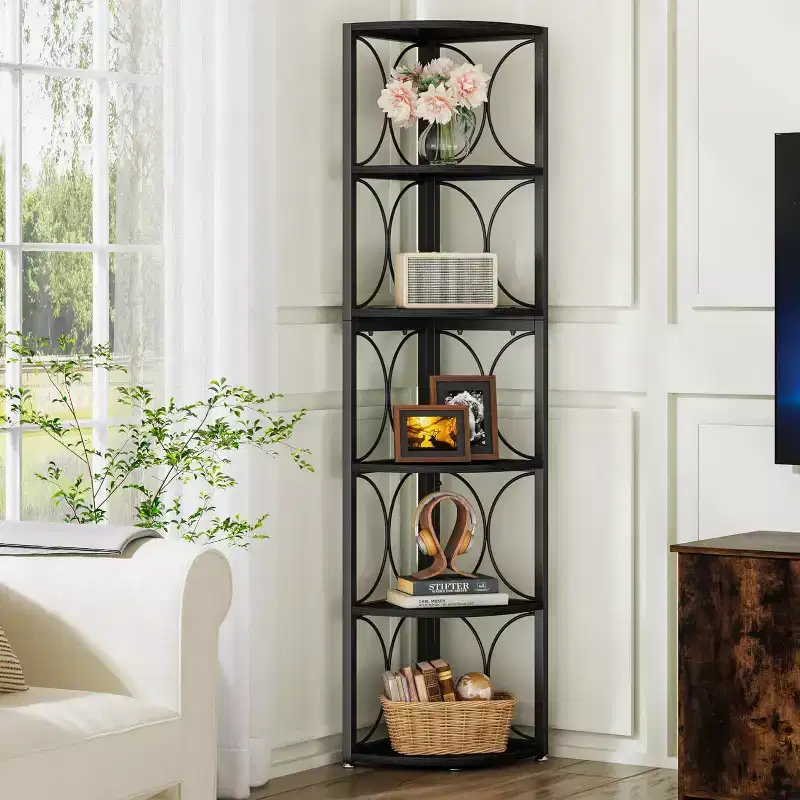 66.92 inch Tall Corner Shelf, 6 Tier Rustic Corner Bookshelf Bookcase Storage Rack