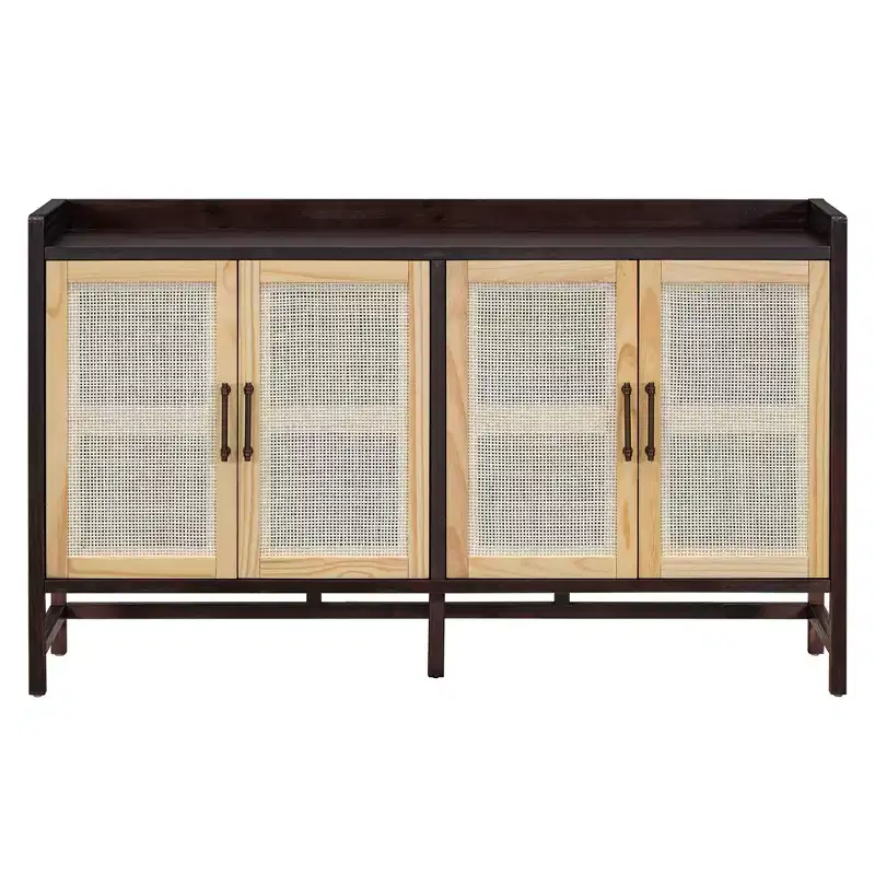 Hostack Farmhouse Sideboard Buffet Cabinet with Rattan Doors and Adjustable Shelves for Kitchen and Dining Room, Rustic