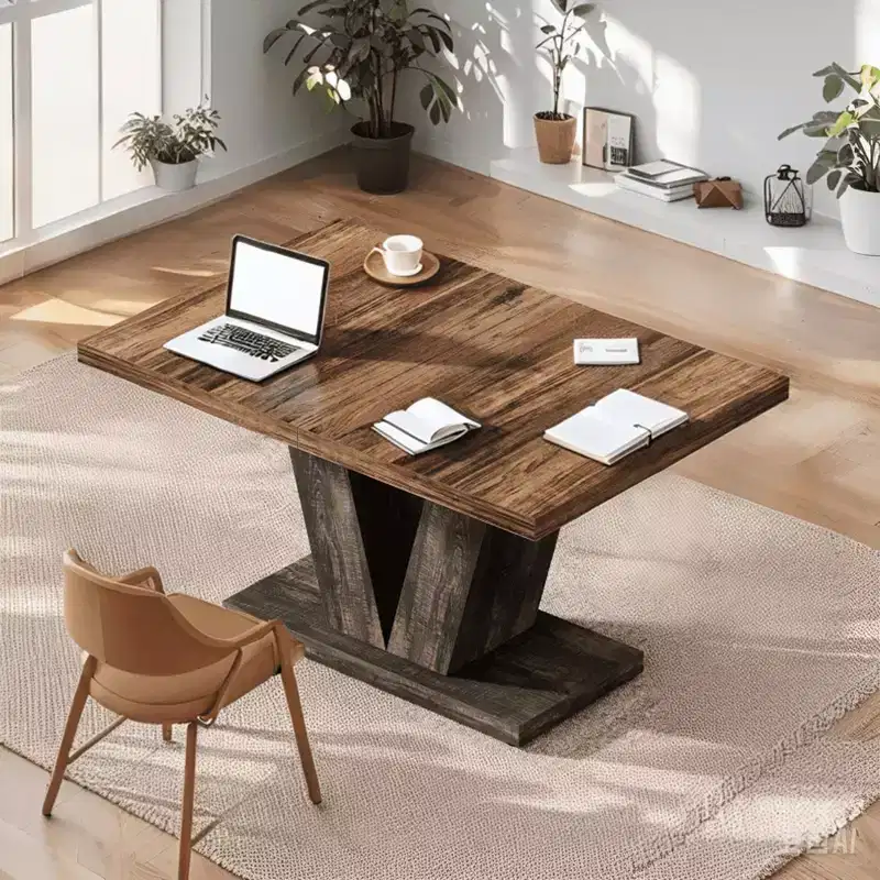 MAYEERTY 47 Inch Farmhouse Dining Table, Wooden Kitchen Dinner Table with Heavy Duty Pedestal Base