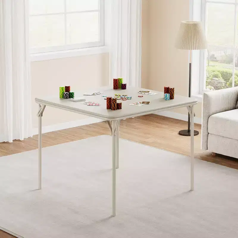 Portable Folding Square Table with Foldable Legs and Vinyl Padding, Made of Metal, Suitable as A Desk, Chess Table, or Board Game Table