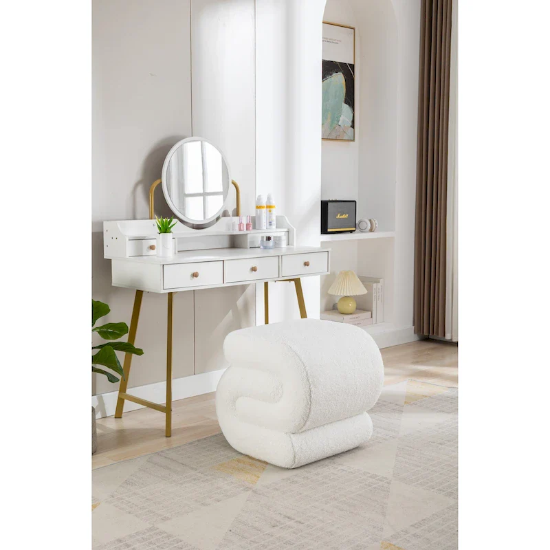 Modern S-shape Fabric Ottoman Makeup Stool Footstool