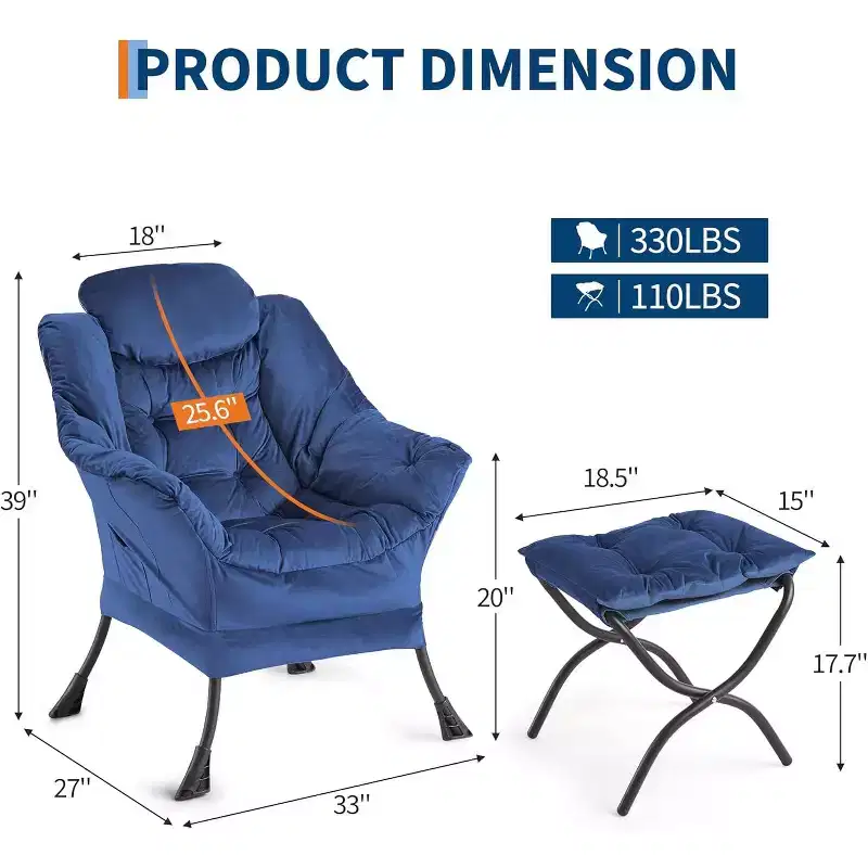 Lazy Chair with Ottoman, Modern Lounge Accent Chair Footrest Reading Armchair Side Pocket for Living Room Bedroom Dorm Office