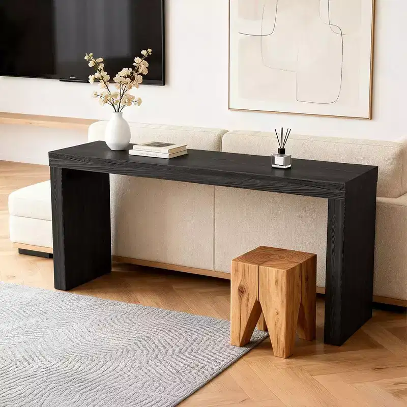 Karl Home 58'' Narrow Black Modern Wooden Long Sofa Console Table For Living Room