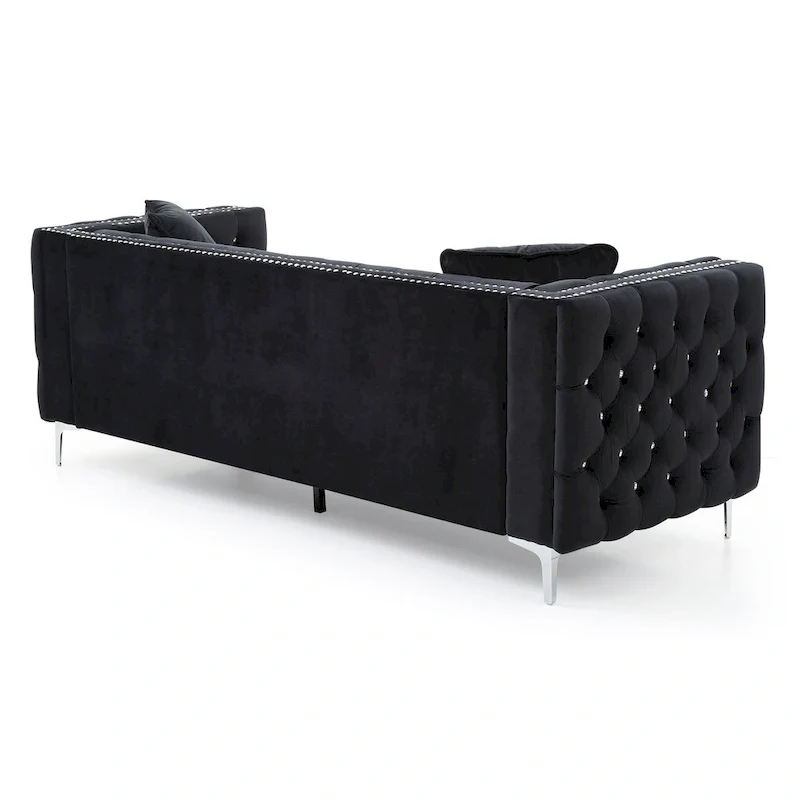 Paige 86 in. Tufted Velvet 3-Seater Sofa with 2-Throw Pillow - 86L x 34W x 30H