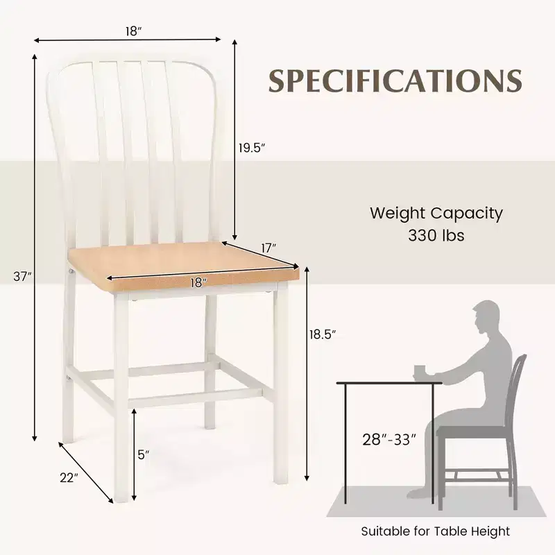 High Back Dining Chairs Set of 2 with Metal Frame & Footrests, Navy, Kitchen & Dining Room Chairs