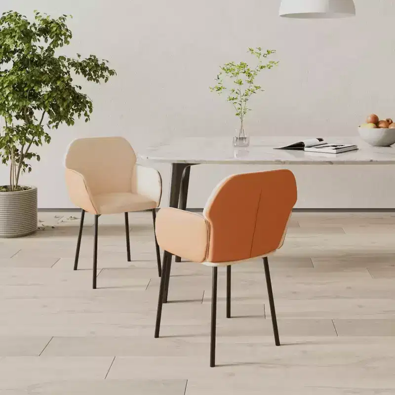 Dining Chair Set of 2, Cream & Brown, Upholstered with Arms