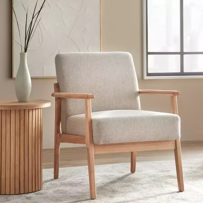 Lifestorey Beaumont Upholstered Solid Wood Frame Accent Chair Natural/Beige