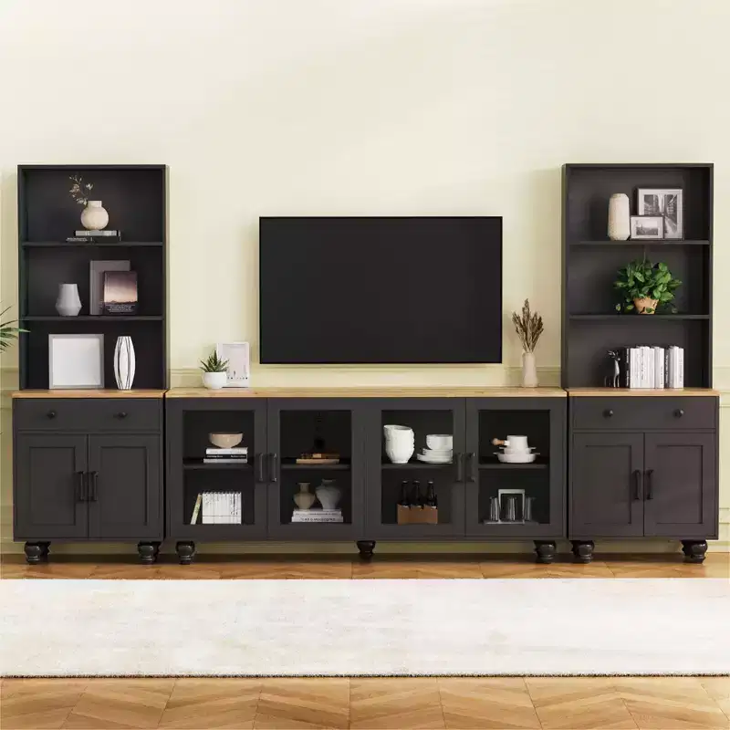 3PCS Wall Unit TV Stand Set, Entertainment Center with Bookshelves for TVs up to 70, Media Console Table with Drawers for Living Room Bedroom