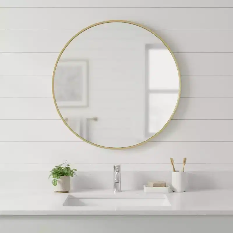 HomeRoots 30 Gold Metal Round Framed Bathroom Vanity Mirror