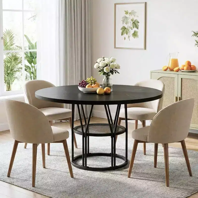 Acekool 47 Round Dining Table with Storage Shelf, Sturdy Metal Frame Kitchen Table for Dining Room or Office
