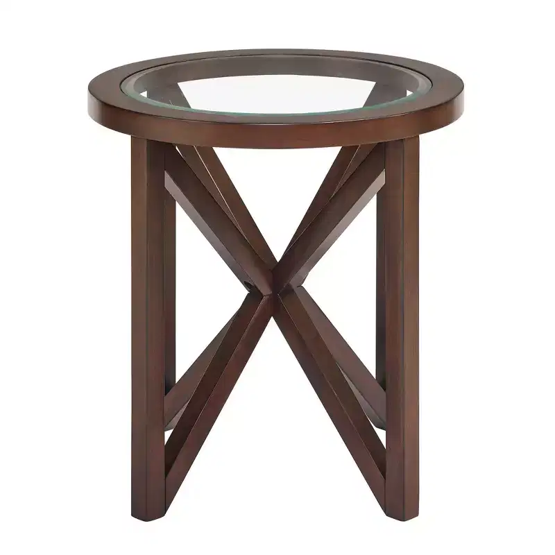 Okak Round Glass Coffee Table, Modern Simple Design, Solid Wood Base, Clear Tempered Glass Top, Living Room Terrace Study Table