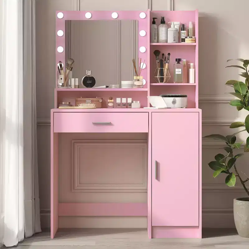 Modern Vanity Table with Mirror & Adjustable LED Lights – Large Dressing Desk with Storage, Makeup Table for Bedrooms