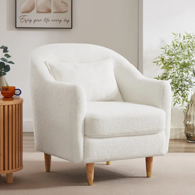 28.34W Set Of 2 Accent Armchair, Velvet Barrel Chair with Solid Wood Legs