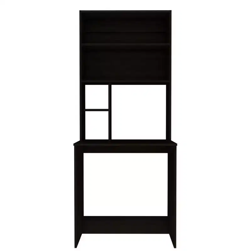 Modern Black Computer Desk – Scratch-Resistant, Open Storage Shelf, Wood Laminate