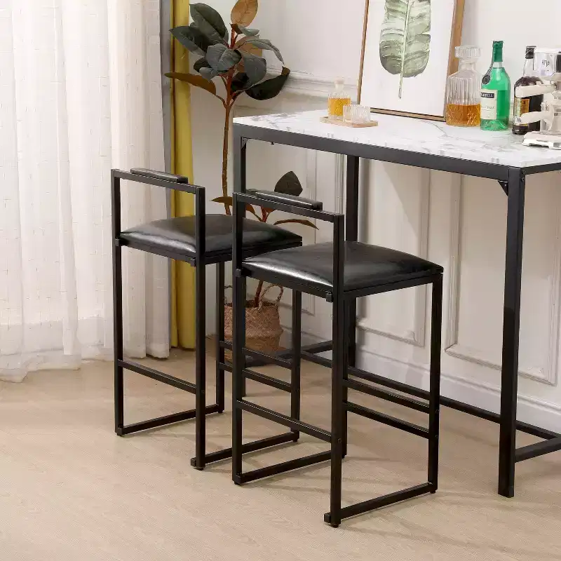 MAYEERTY Bar Stools with Backrest Set of 2 - Counter Height, PU Leather, Footrest