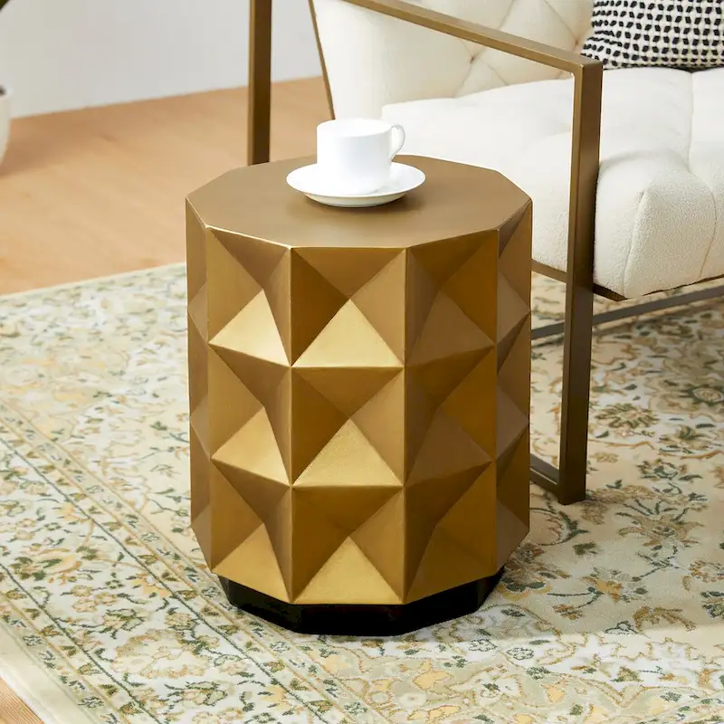 17H Antique Gold MGO Geometric Side Table or Accent Stool - 14L x 14W x 17H