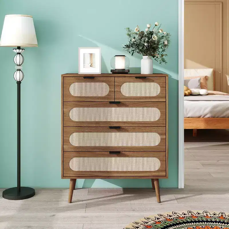 MAYEERTY 5 Drawers Cabinets Accent Storage Cabinet for Living Room Bedroom Dining Room Walnut