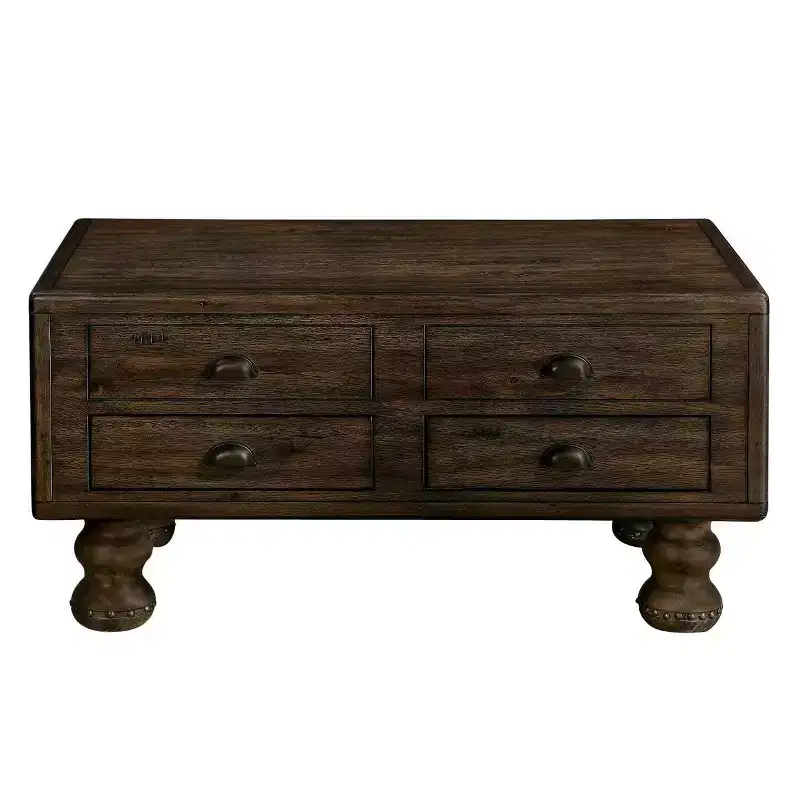 40'' Wood Coffee Table with 4 Drawers and Rivet Decoration Legs for Living Room, Easy Assembly, Espresso