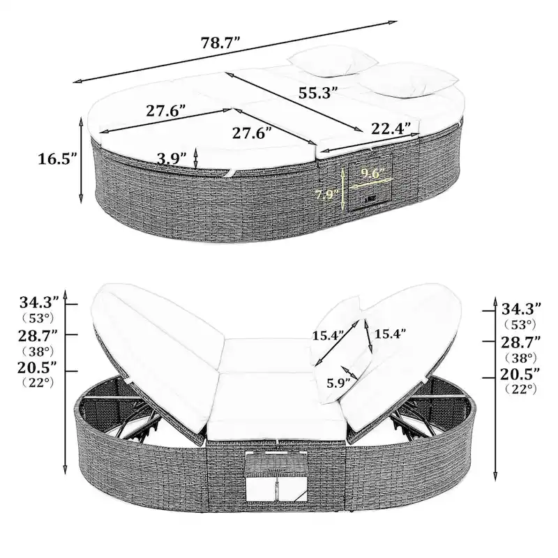 Patio 2-Person Daybed with Cushions and Pillows