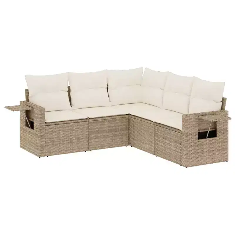 vidaXL 5 Piece Patio Sofa Set with Cushions, Modular Outdoor Sectional, Poly Rattan, Multiple Colors