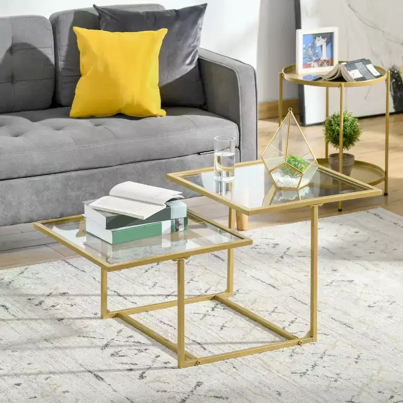 Gold & Clear Tempered Glass Double-Tier Coffee Table (1-piece)