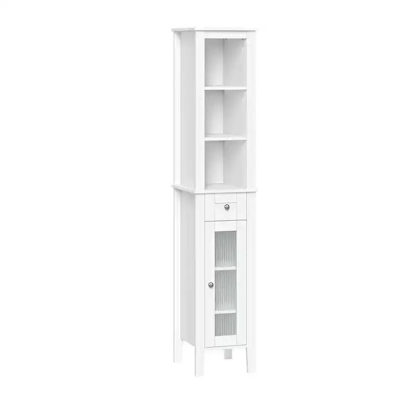 RiverRidge Prescott Tall Bathroom Storage Linen Cabinet and Organizer with Drawer, Glass Door, and Shelves - White