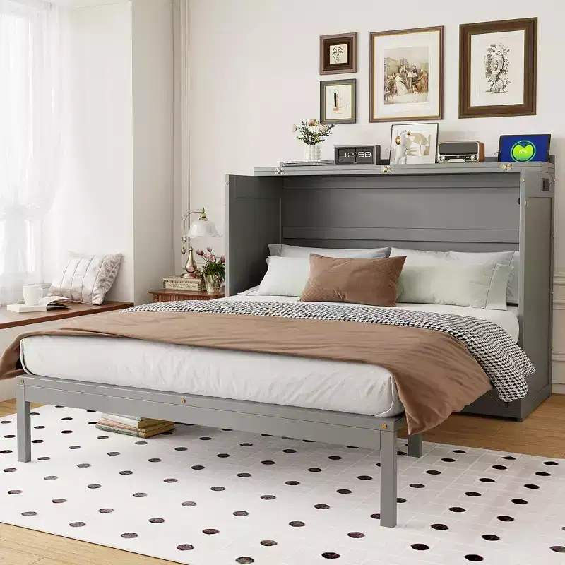Queen Size Murphy Bed with Drawer and Charging Station