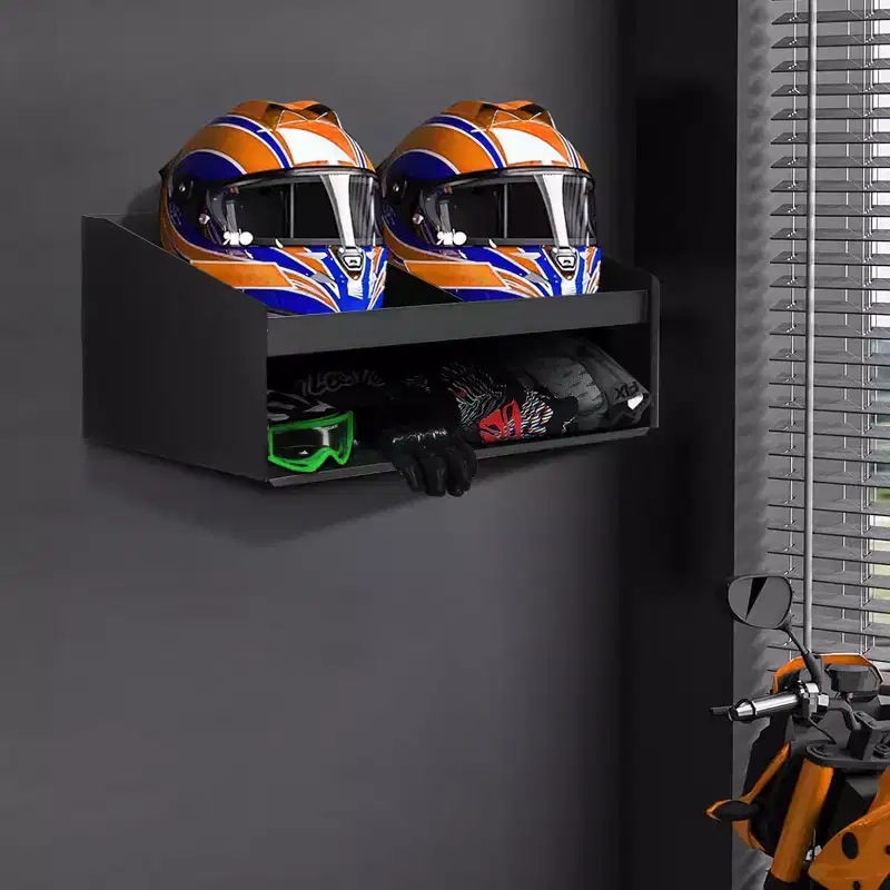 Aluminium Double Helmet Placement Rack, Triple Tray for Shops, Garages, Storerooms - Stores 3 Helmets - Gloves GogglesSides for Hanging Clothes